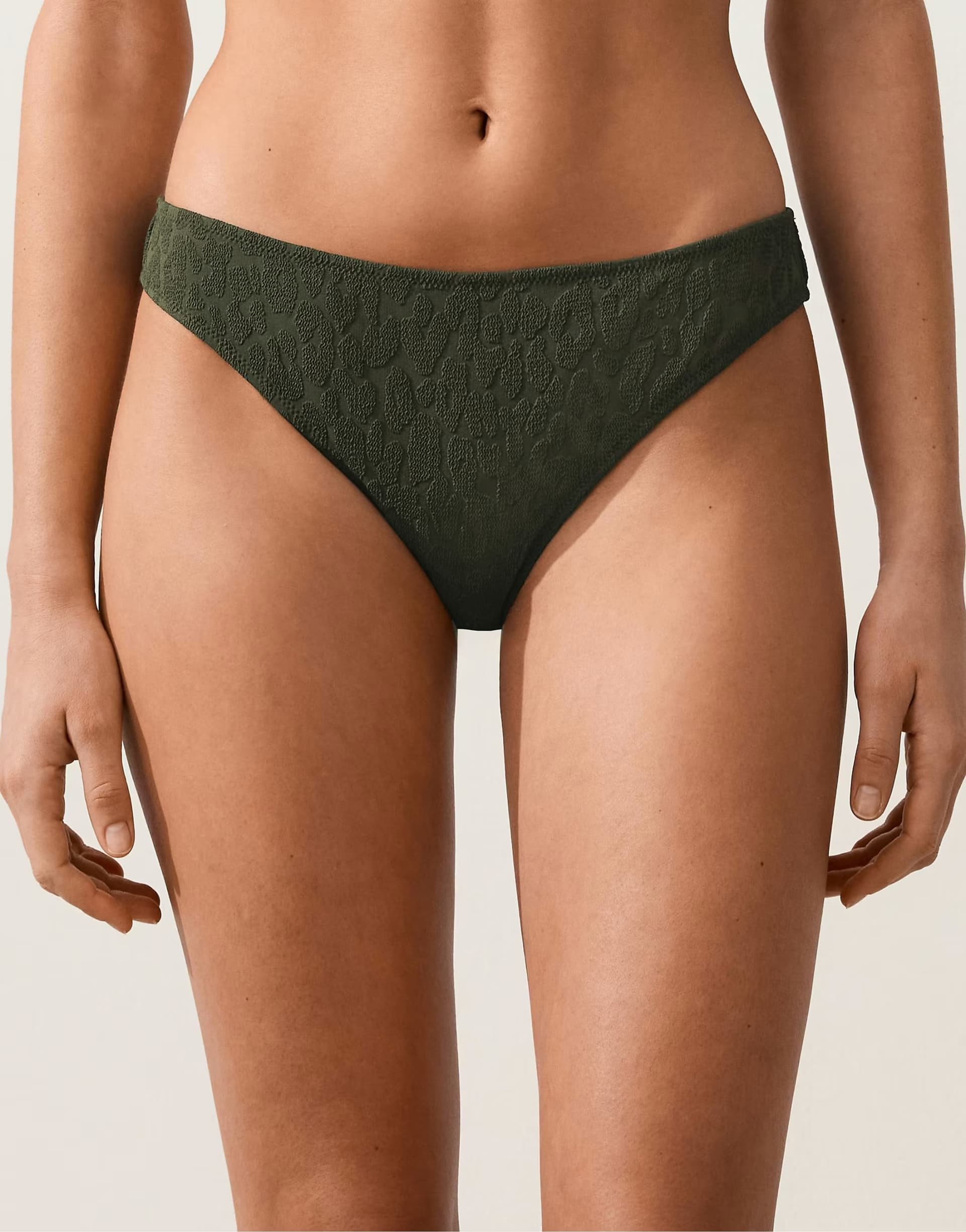 ASOS OYSHO Textured leopard classic bikini briefs in dark khaki