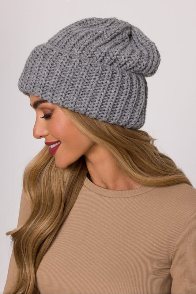 Love Lace Love Lace Women's Soft Thick Rib Knit Folded Edge Warm Beanie Hat Relaxed Modern in Grey - 3
