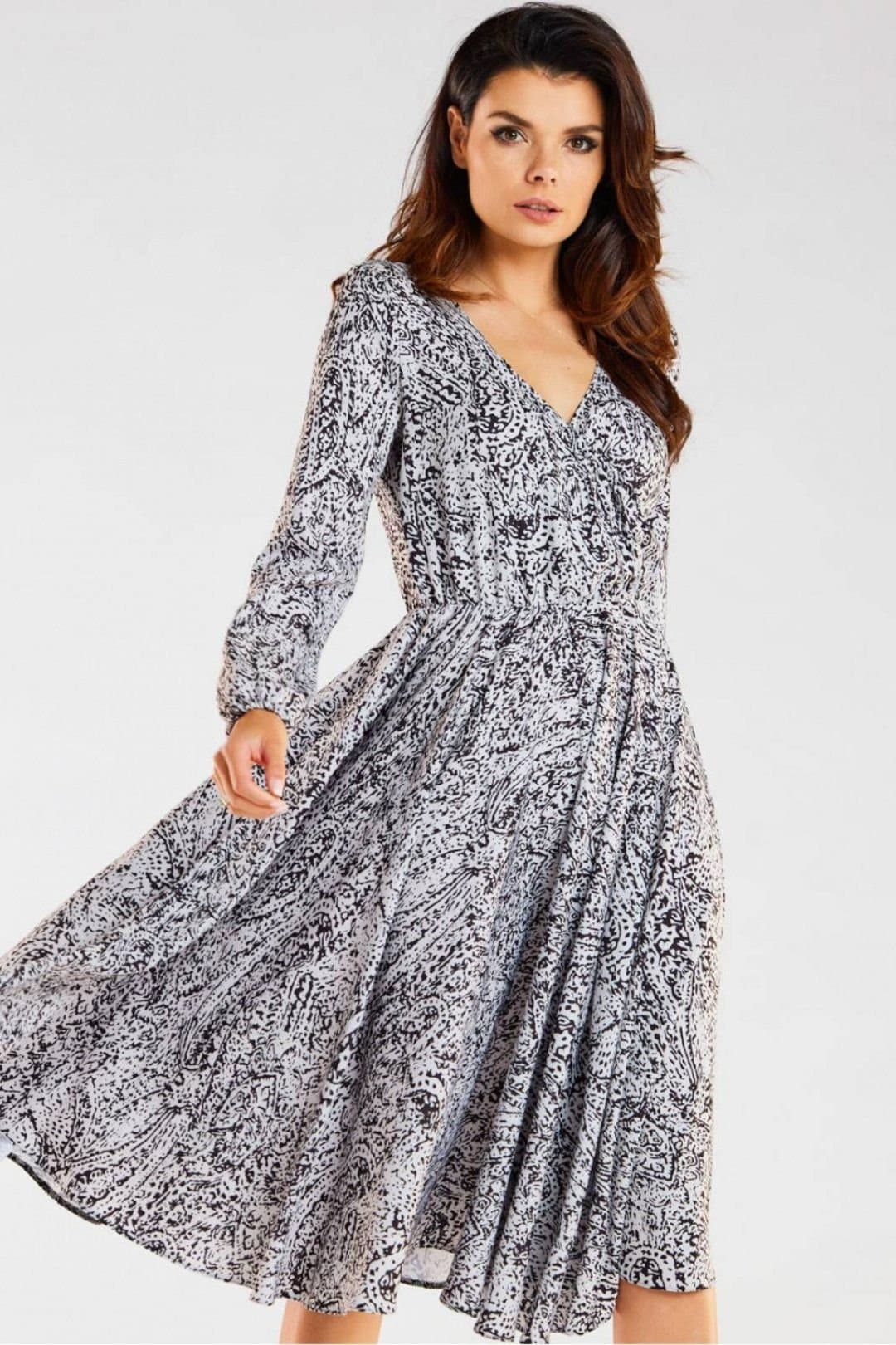 Love Lace Love Lace Women's Midi Day Dress Envelope Neck Long Sleeve Flared in White