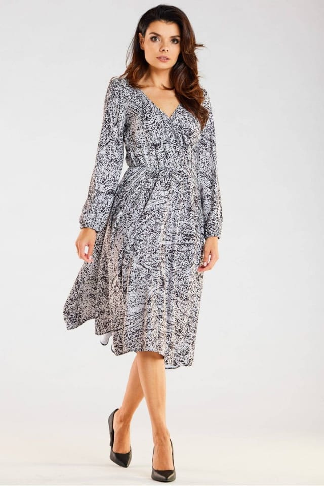 Love Lace Love Lace Women's Midi Day Dress Envelope Neck Long Sleeve Flared in White - 2