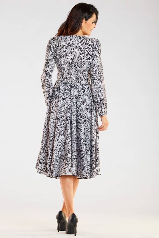 Love Lace Love Lace Women's Midi Day Dress Envelope Neck Long Sleeve Flared in White - 3