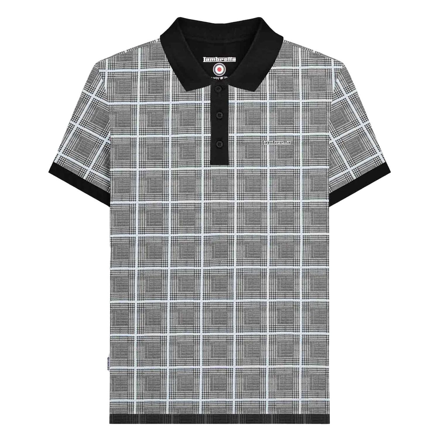Lambretta Men's SS25 Prince Of Wales Check Big & Tall Polo Shirt in White