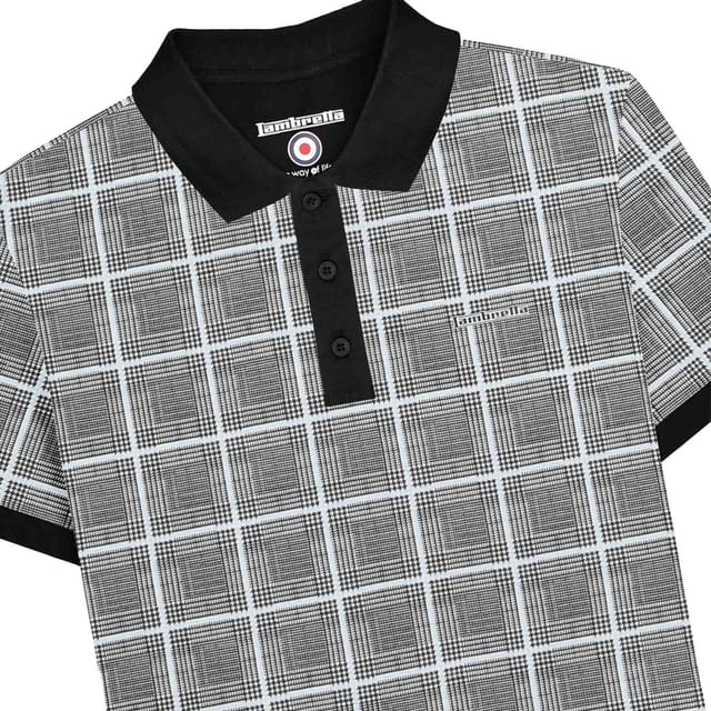 Lambretta Lambretta Men's SS25 Prince Of Wales Check Big & Tall Polo Shirt in White - 3