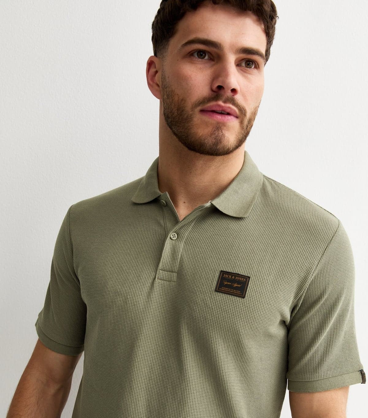 jack & jones Men's Regular Light Khaki Logo Patch Polo Shirt Jack & Jones New Look
