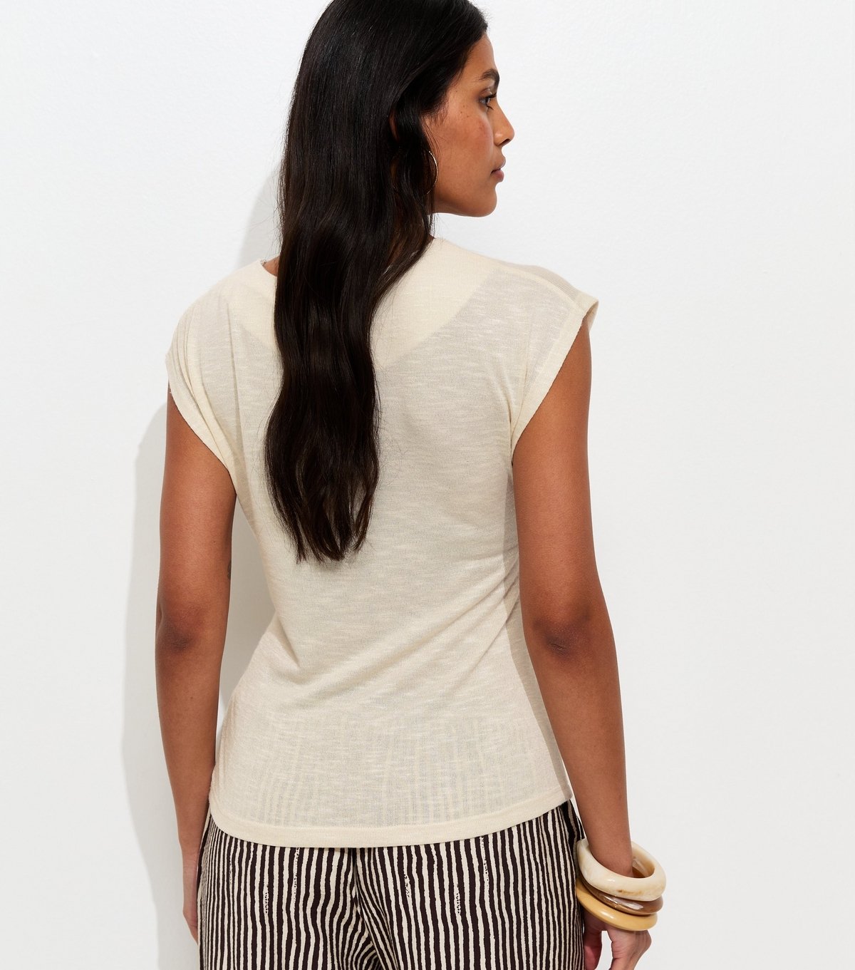 New Look Women's Cream Soft Touch Slubby Tie Front Top New Look - 4