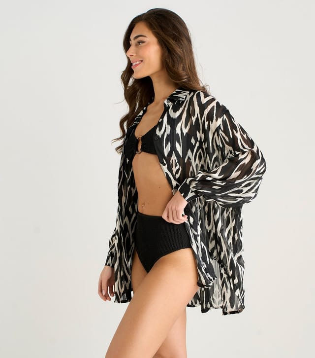 Gini London Women's Black Abstract Print Beach Shirt Gini London New Look - 3