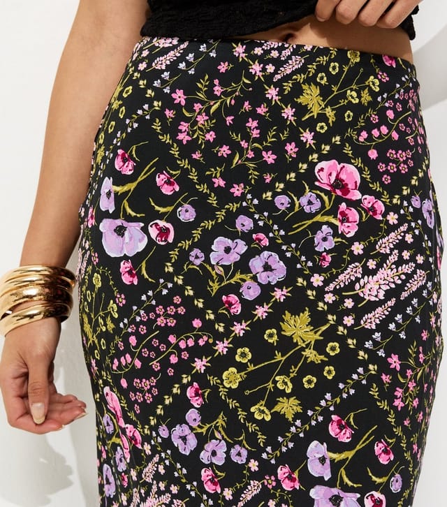 New Look Women's Black Botanical Pattern Bias Cut Midi Skirt New Look - 2