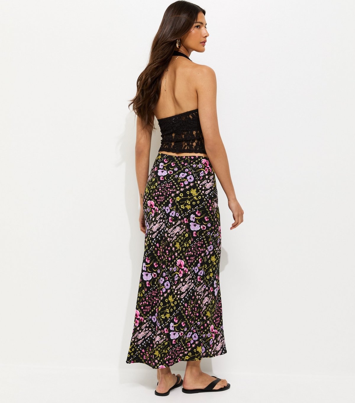 New Look Women's Black Botanical Pattern Bias Cut Midi Skirt New Look - 4