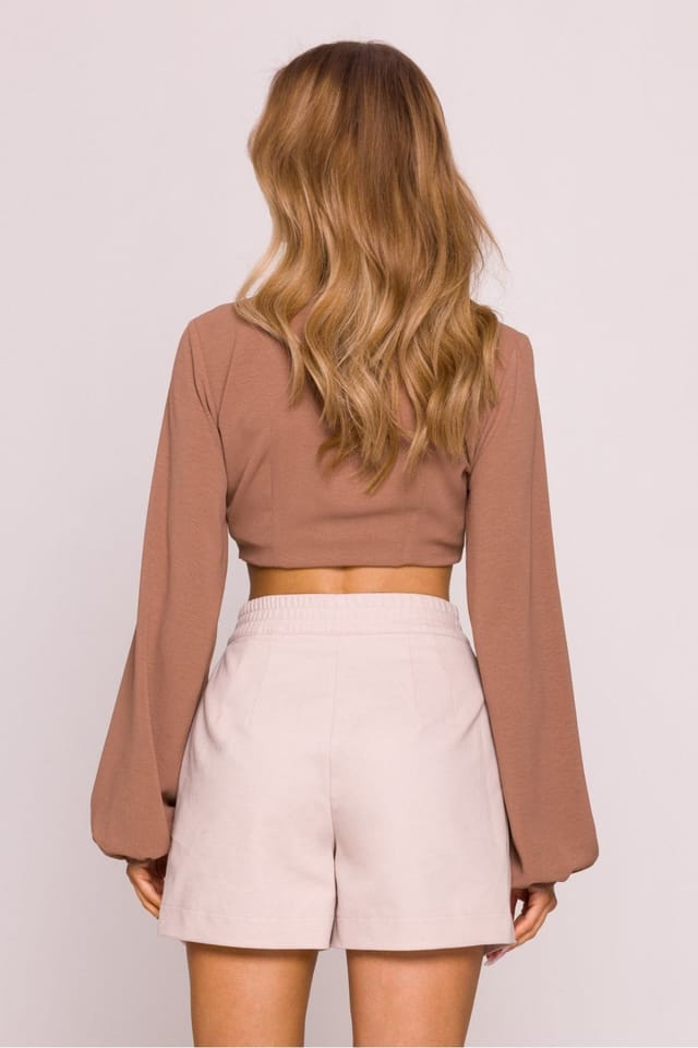 Love Lace Love Lace Women's Cotton High Waisted Pleated Shorts with Pockets in Beige - 3