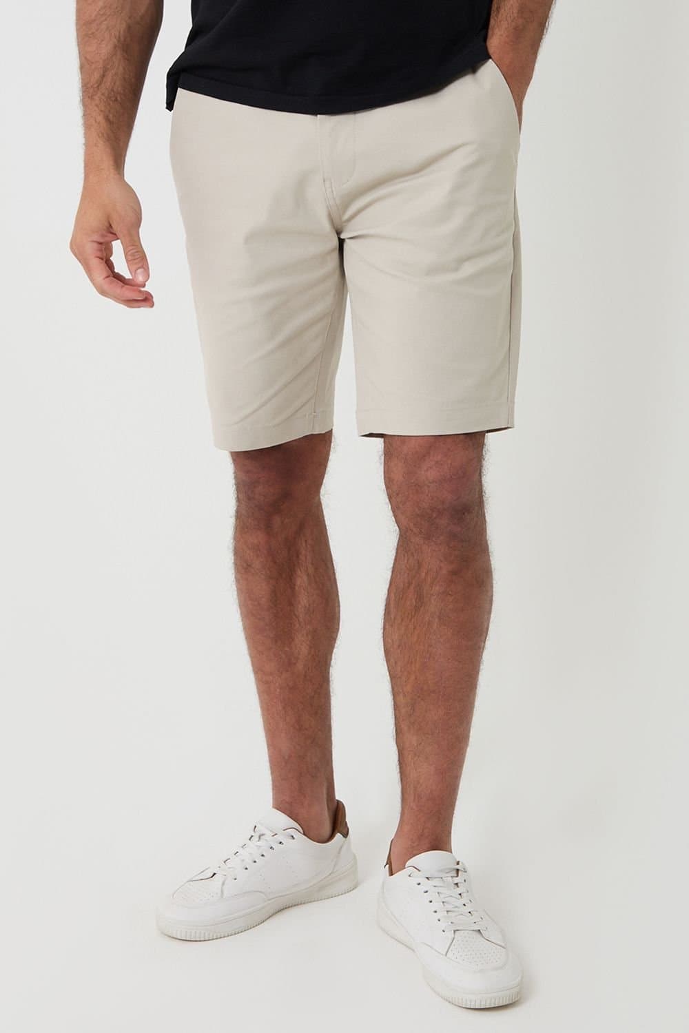 Threadbare Threadbare Men's Cotton Chino Shorts with Woven Belt in Light Stone