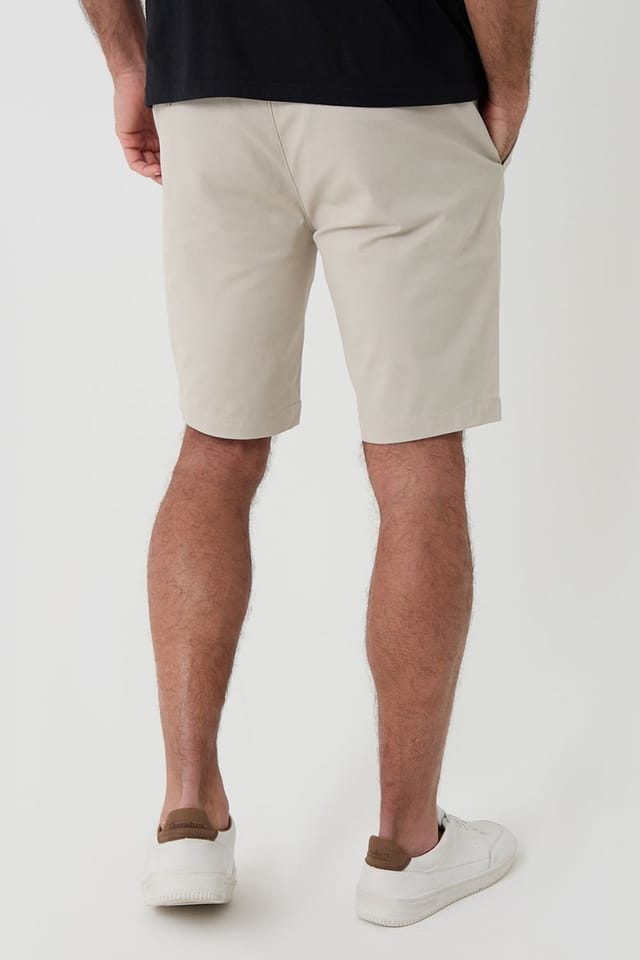Threadbare Threadbare Men's Cotton Chino Shorts with Woven Belt in Light Stone - 2