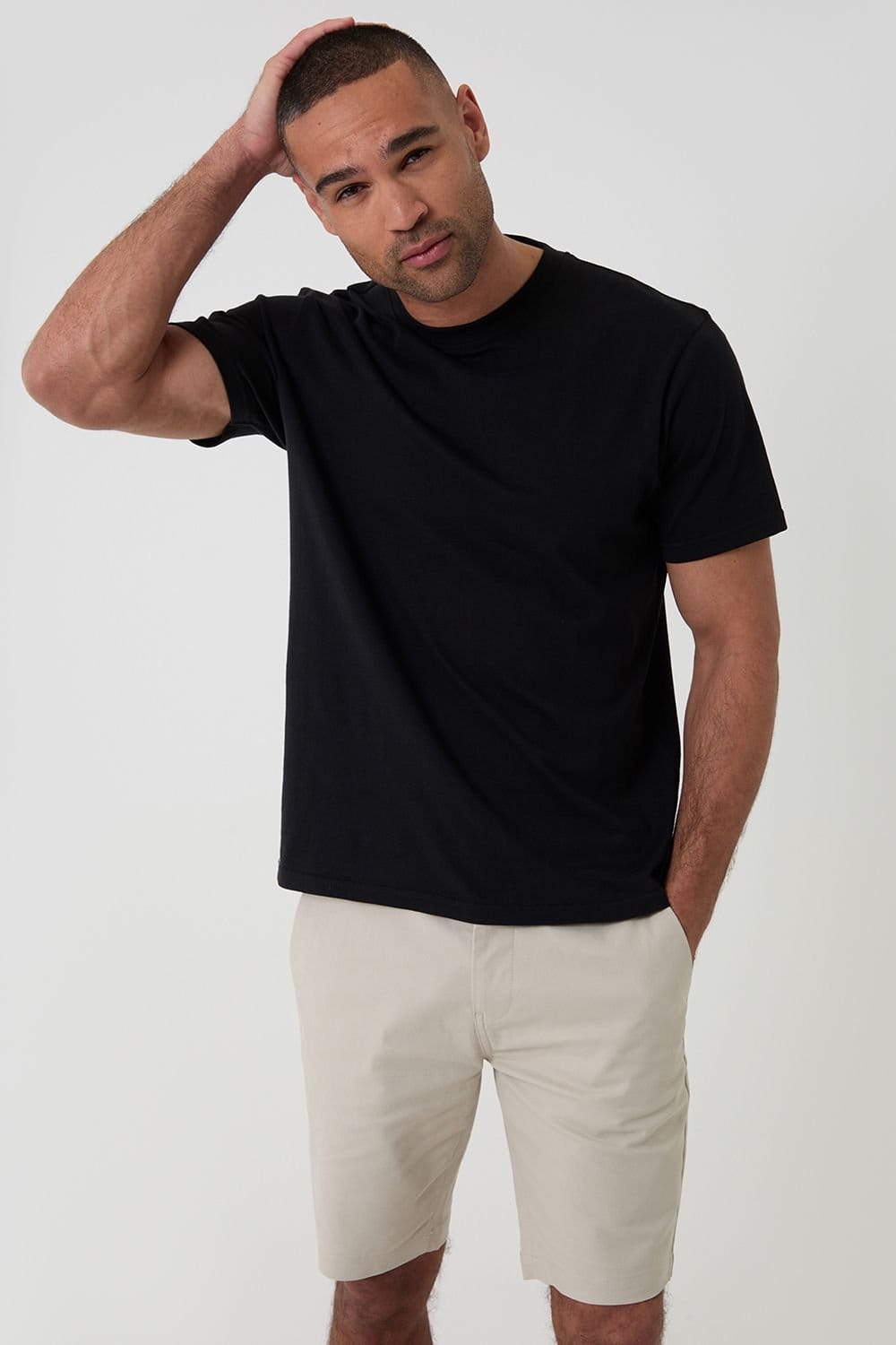 Threadbare Threadbare Men's Cotton Chino Shorts with Woven Belt in Light Stone - 4