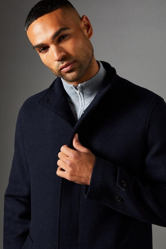 Burton Burton Men's Navy Signature Funnel Neck Wool Blend Coat - 2