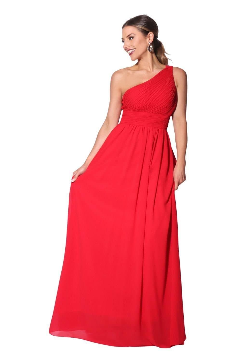 KRISP KRISP Women's One Shoulder Evening Maxi Dress in Red