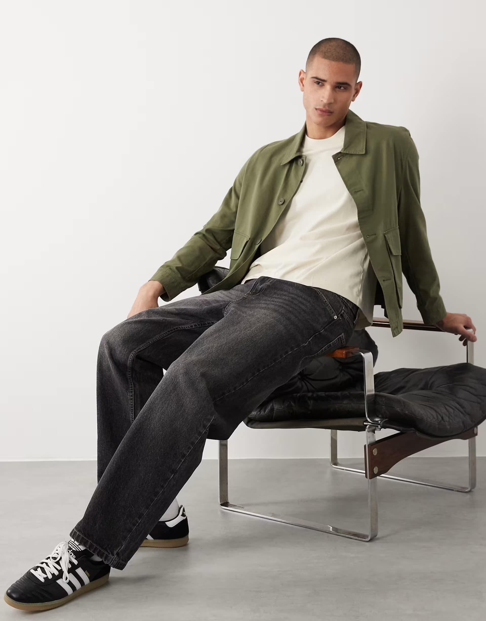 ASOS Mango cotton mix button up shacket in khaki