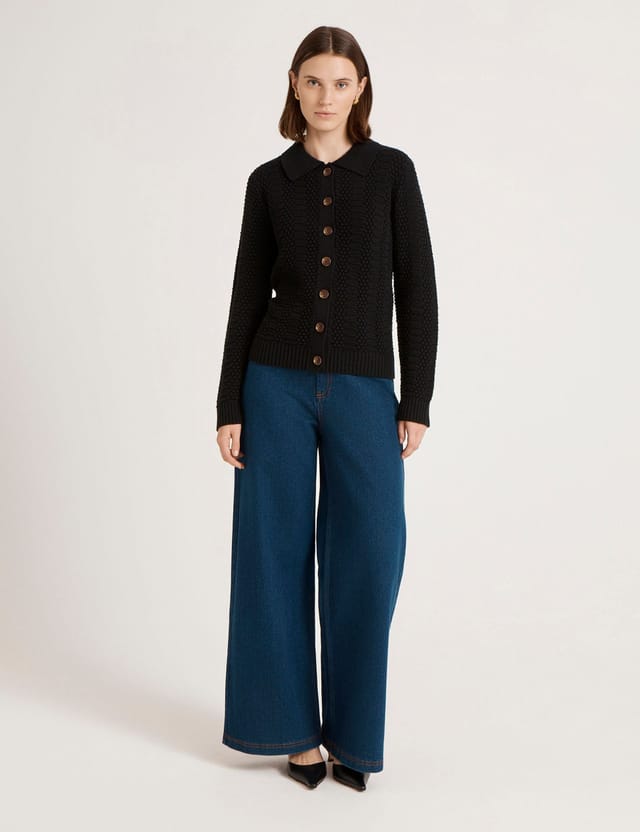 Finery London Finery London Women's Emlyn Cotton Knitted Collared Cardigan in Black - 2