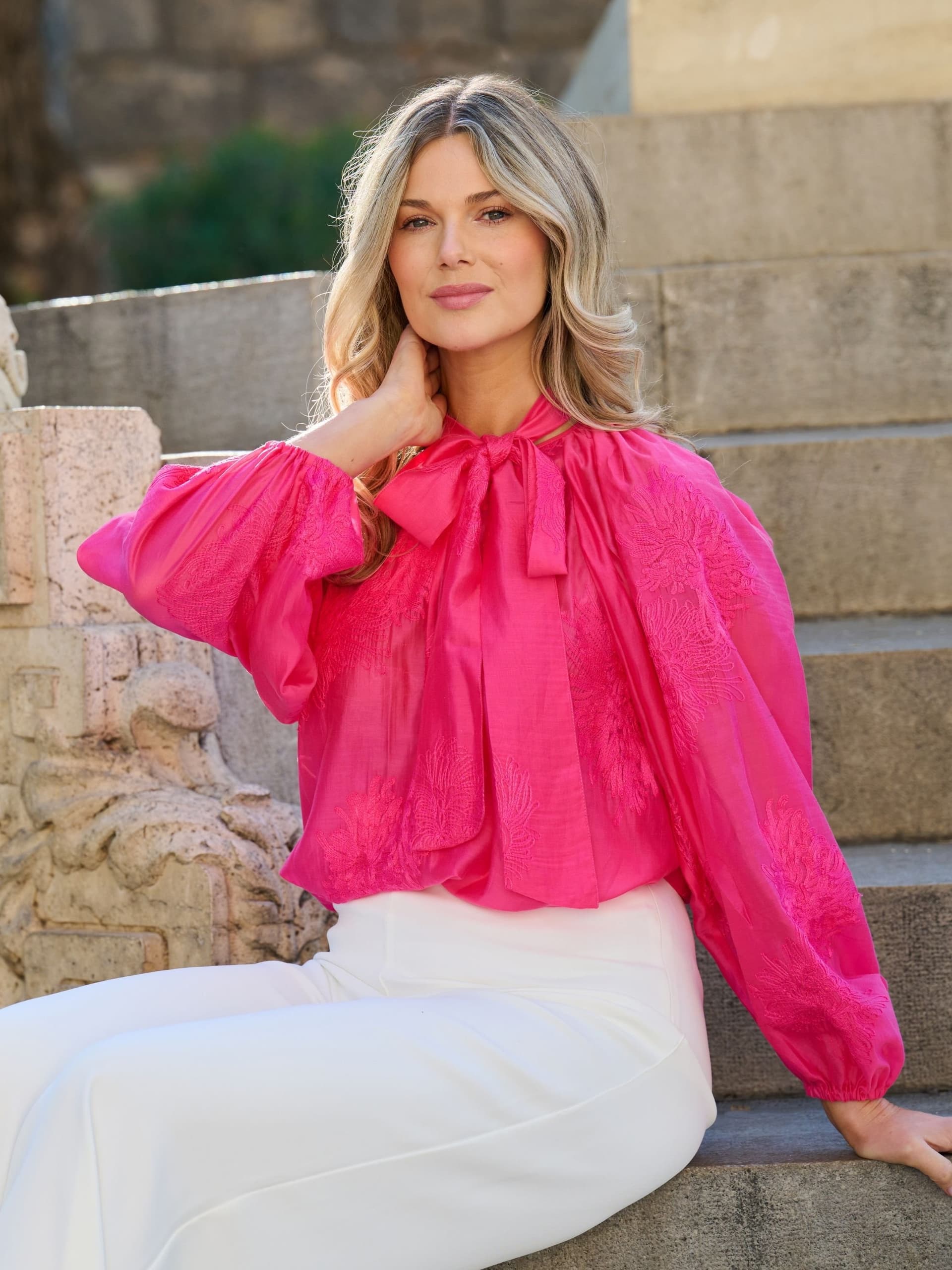 Finding Friday Finding Friday Dark Pink Embroidered Blouse