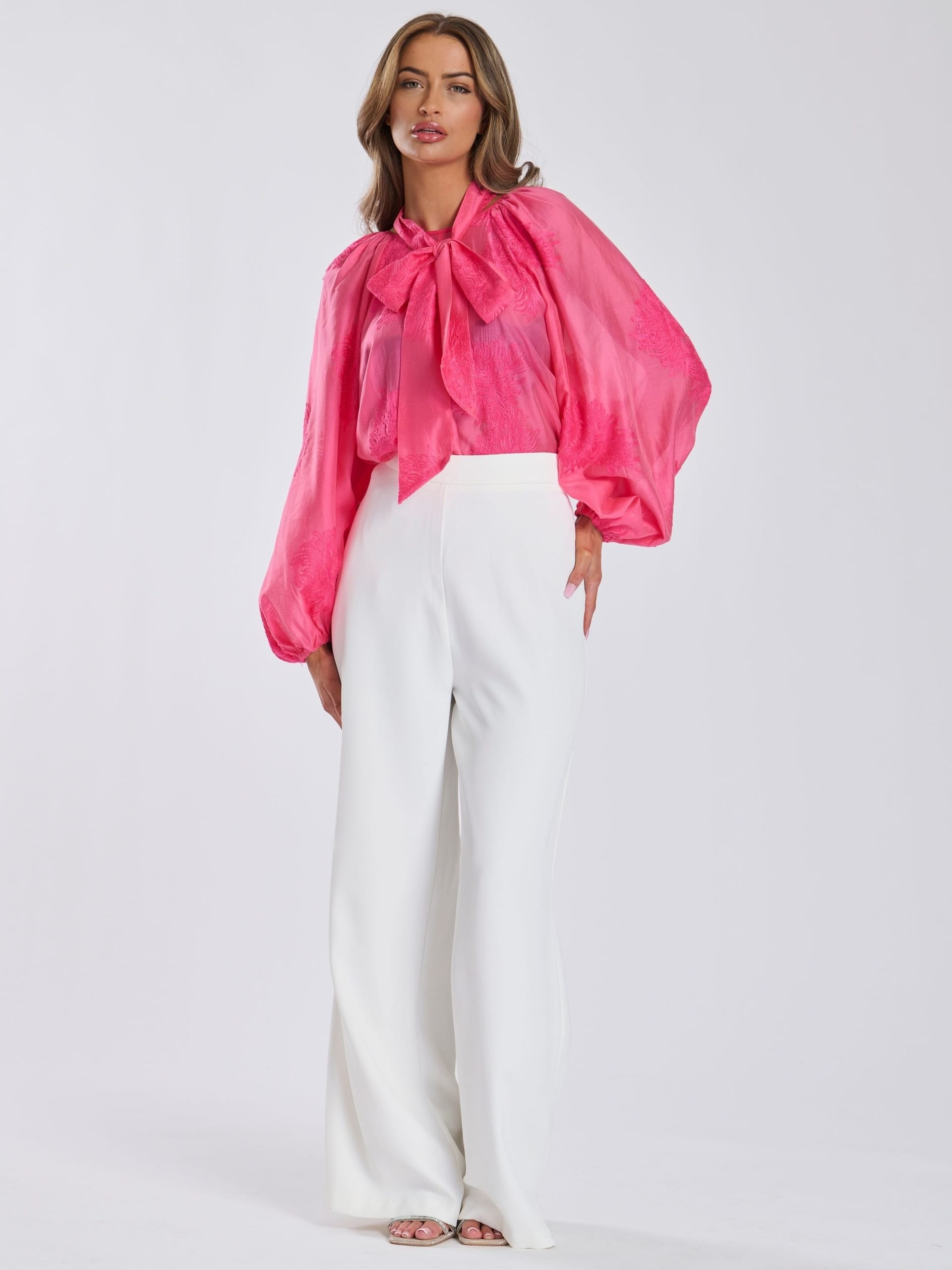 Finding Friday Finding Friday Women's Embroidered Balloon Sleeve Blouse in Dark Pink - 4
