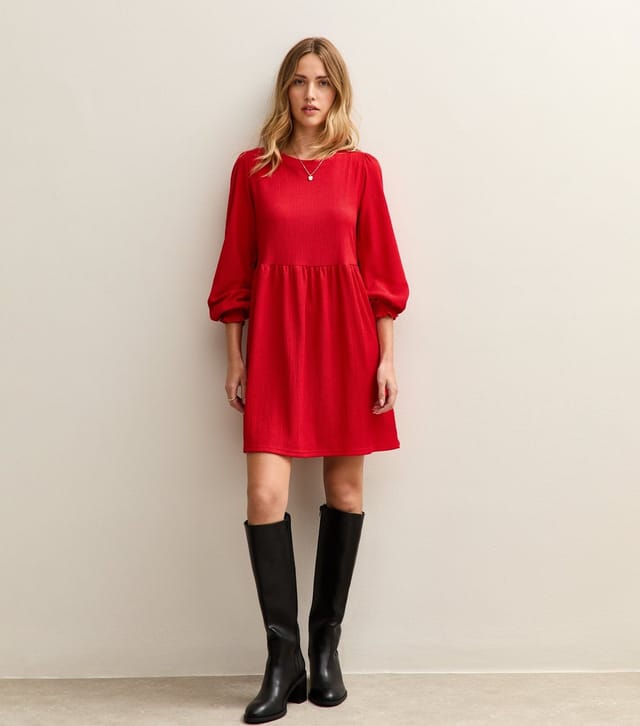 New Look Women's Bright Red Long Sleeve Smock Mini Dress New Look - 3