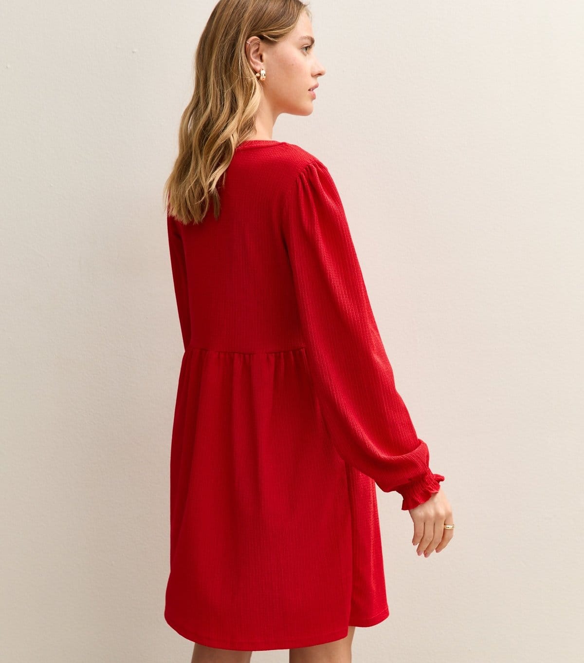 New Look Women's Bright Red Long Sleeve Smock Mini Dress New Look - 4
