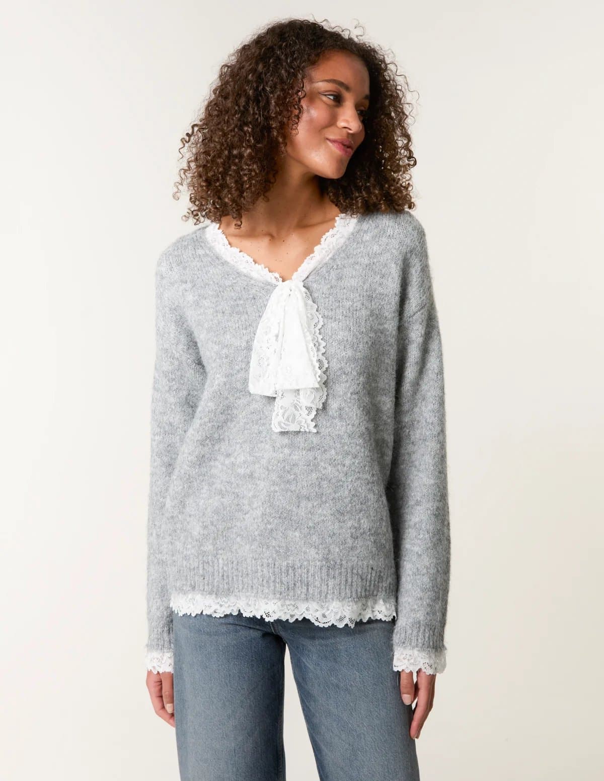 Blue Vanilla Lace Trim Pussybow Jumper
