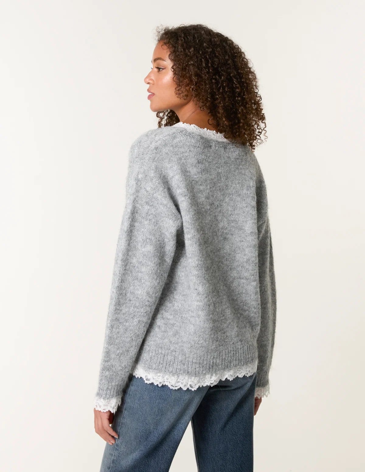 Blue Vanilla Lace Trim Pussybow Jumper - 4