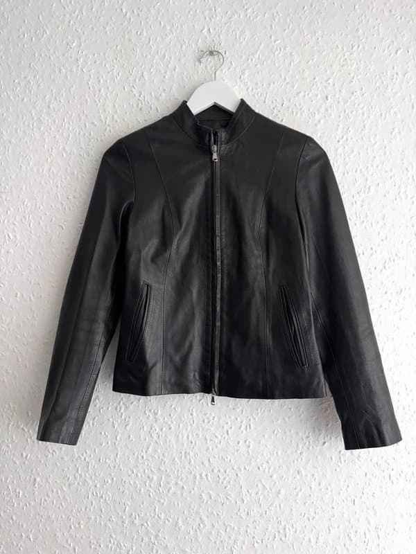 Vintage Women’s Vintage Y2K Moto Black Leather Panelled Zip Jacket UK 6