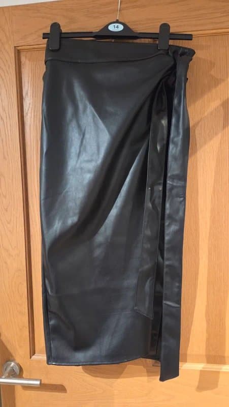 Never Fully Dressed NFD Black Faux Leather Wrap Dress