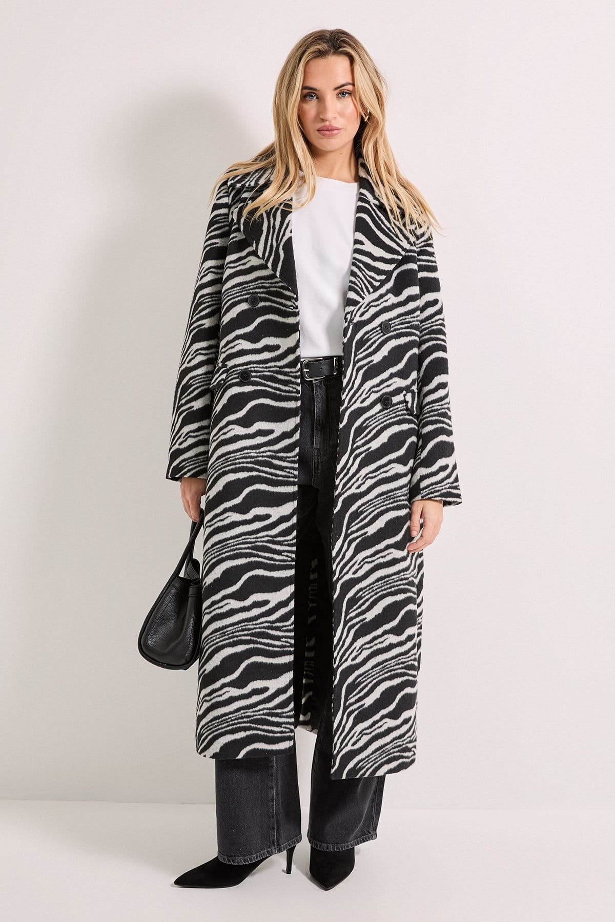 Dorothy Perkins Zebra Double Breasted Coat in Mono