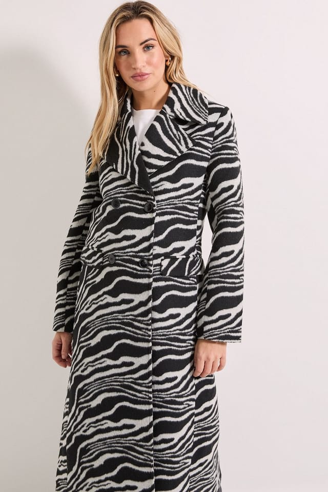 Dorothy Perkins Dorothy Perkins Women's Zebra Double Breasted Coat in Mono - 2