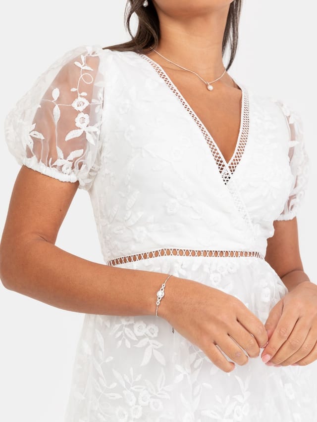 Maya Deluxe Maya Deluxe Women's Floral Embroidered Tiered Organza Midi Dress in White - 2