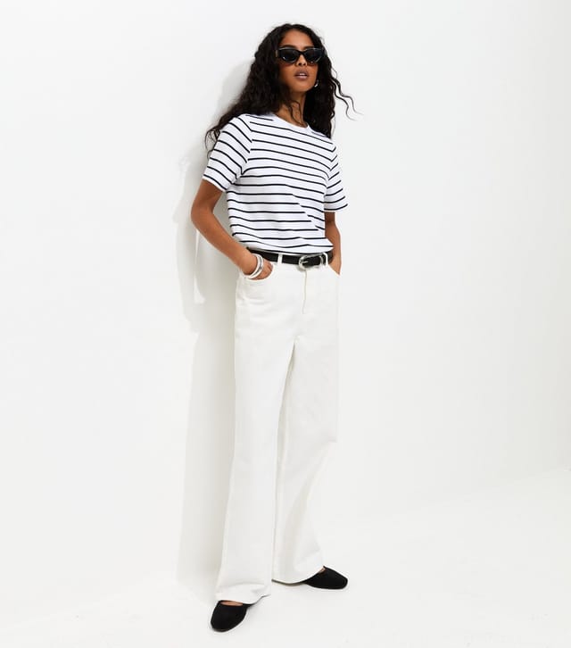 New Look Women's Premium White and Black Heavyweight Cotton Striped T-Shirt New Look - 3