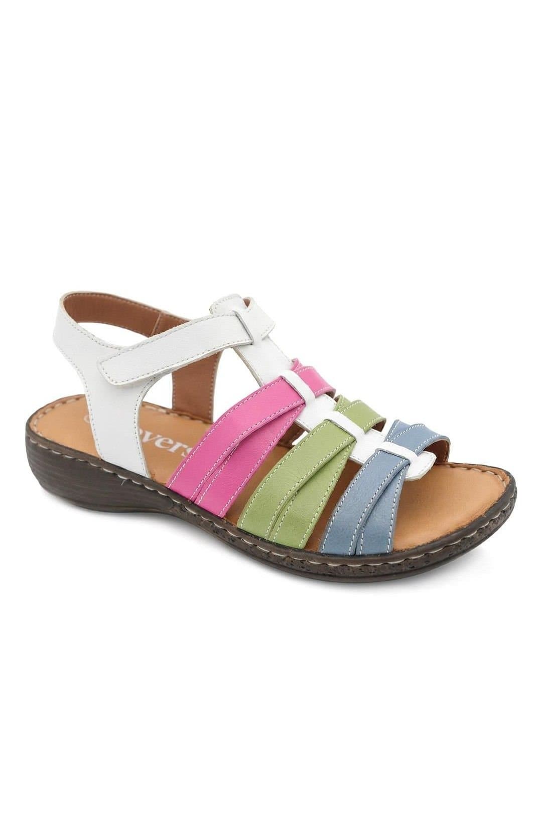 Pavers Pavers Women's Premium Leather Adjustable Fasten Sandals in White
