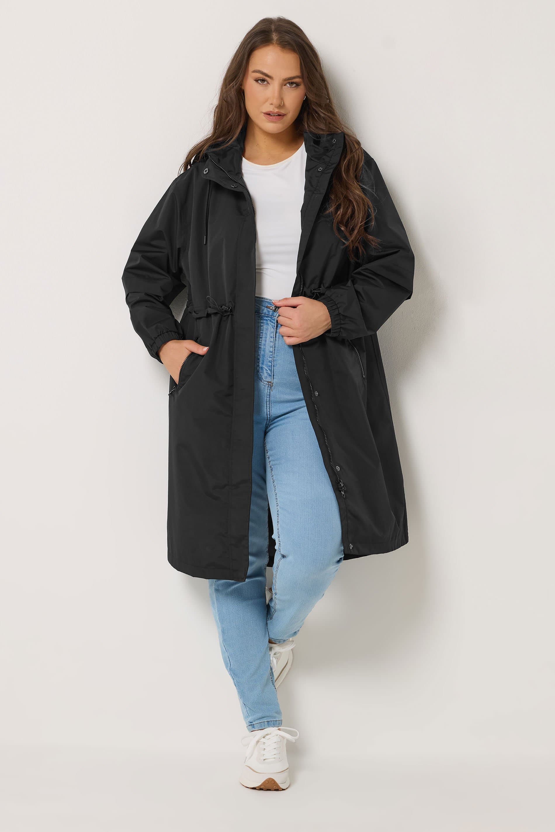 Yours Plus Size Black Waterproof Longline Jacket