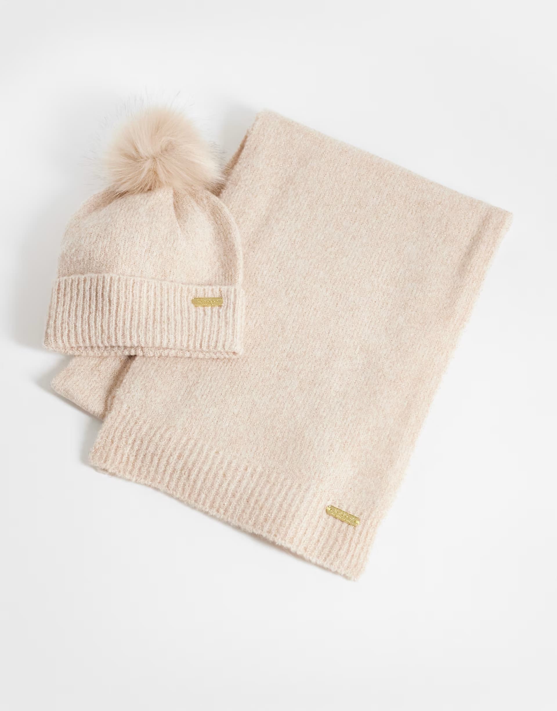 ASOS Barbour International Sparkle acrylic knitted pom pom beanie and scarf gift set in pink