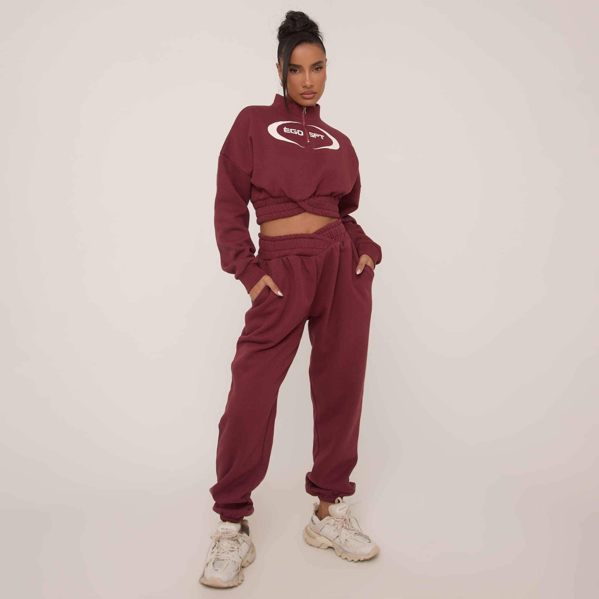 EGO EGO Burgundy Wrapped Dipped Waist Cuffed Hem Joggers