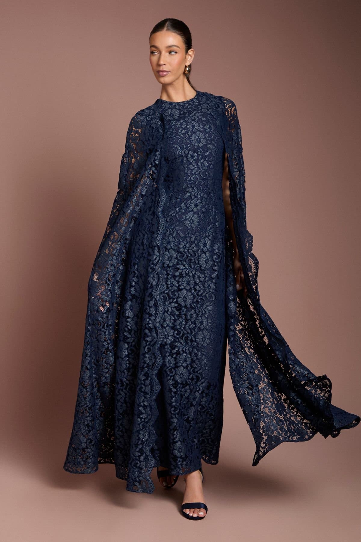 Coast Coast Women's Lace Cape Gown in Navy