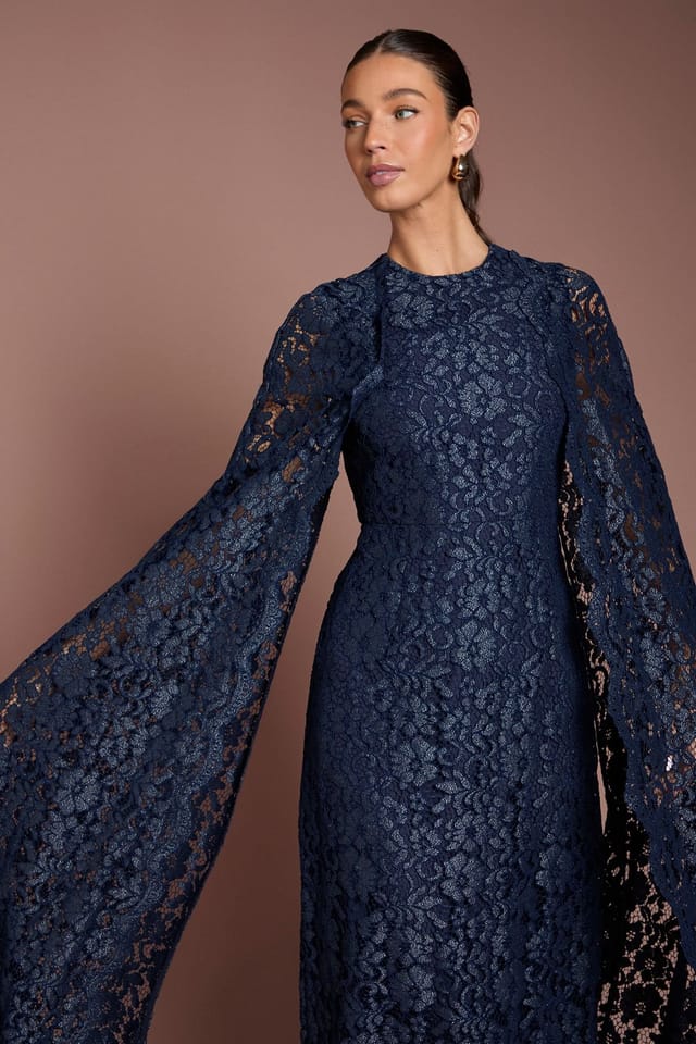 Coast Coast Women's Lace Cape Gown in Navy - 2