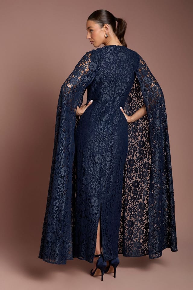 Coast Coast Women's Lace Cape Gown in Navy - 3
