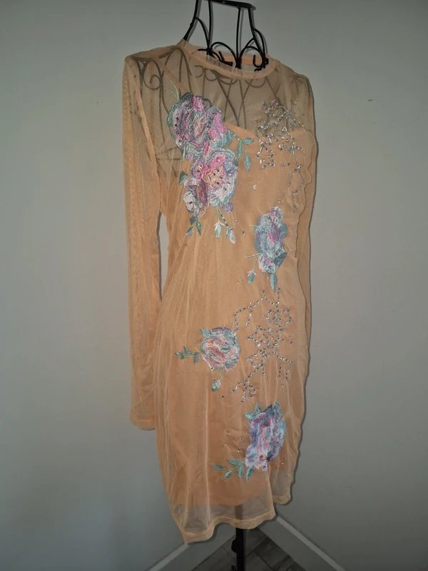ASOS Design Asos design mini dress,floral embroidery in pale orange UK12 - 1
