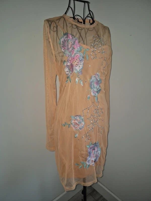 ASOS Design Asos design mini dress,floral embroidery in pale orange UK12