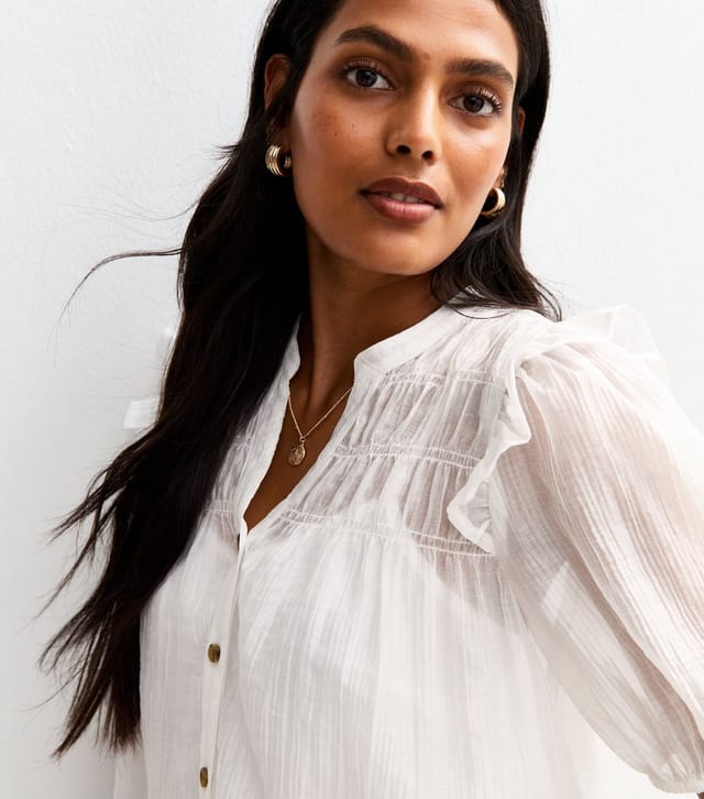 New Look Women's White Shirred Bib Frill Sleeve Shirt New Look - 2