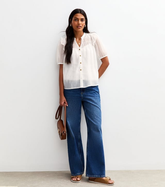 New Look Women's White Shirred Bib Frill Sleeve Shirt New Look - 3