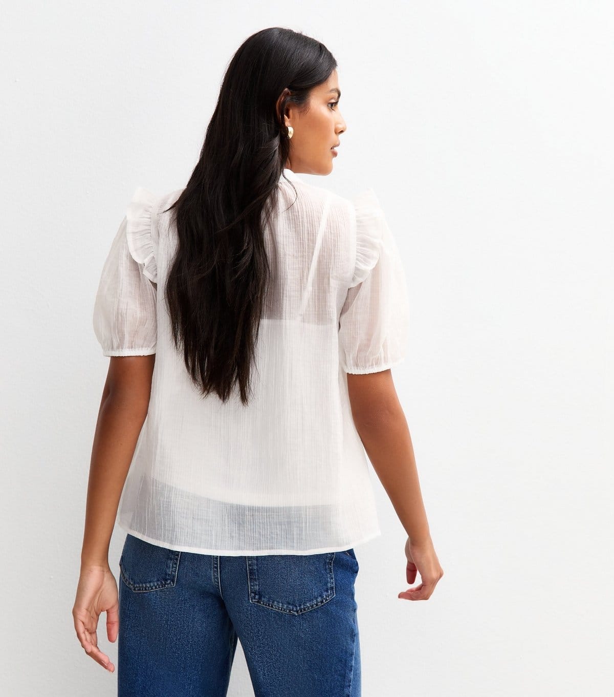 New Look Women's White Shirred Bib Frill Sleeve Shirt New Look - 4