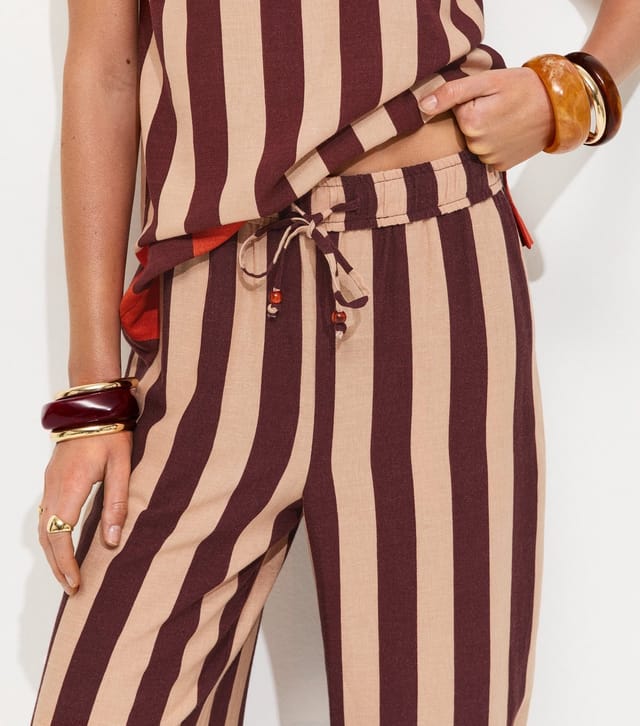 New Look Women's Brown Striped With Linen Wide Leg Trousers New Look - 2