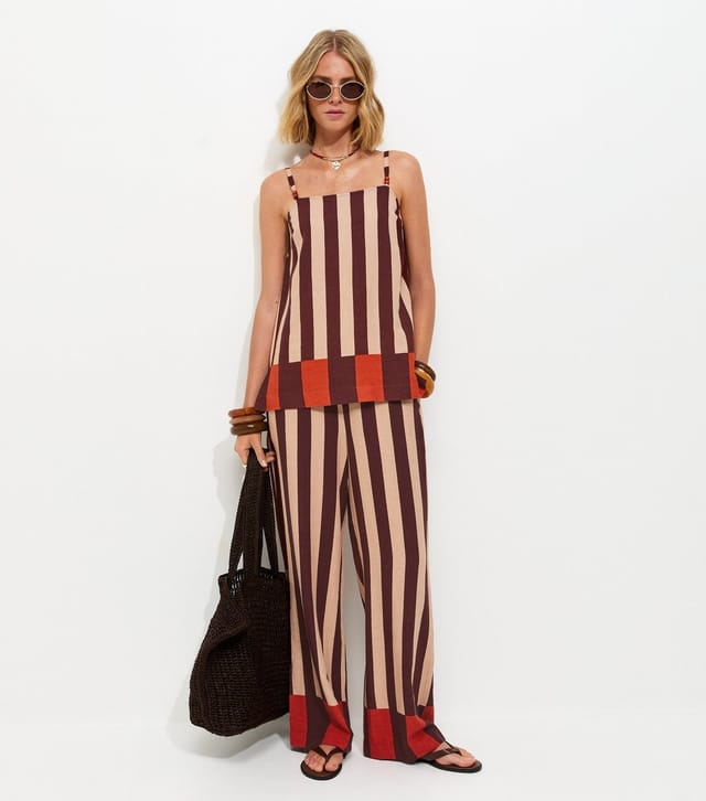 New Look Women's Brown Striped With Linen Wide Leg Trousers New Look - 3