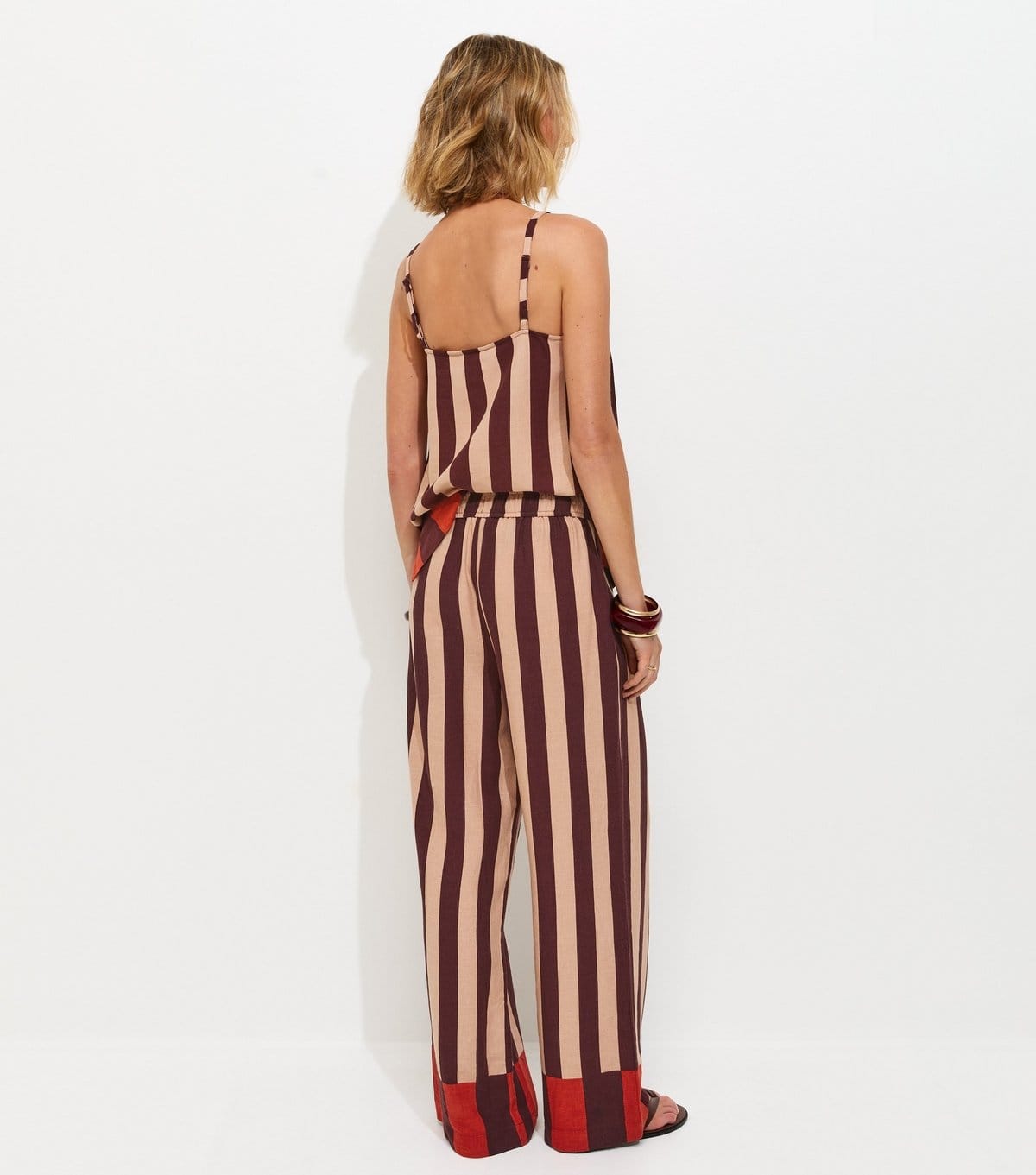 New Look Women's Brown Striped With Linen Wide Leg Trousers New Look - 4