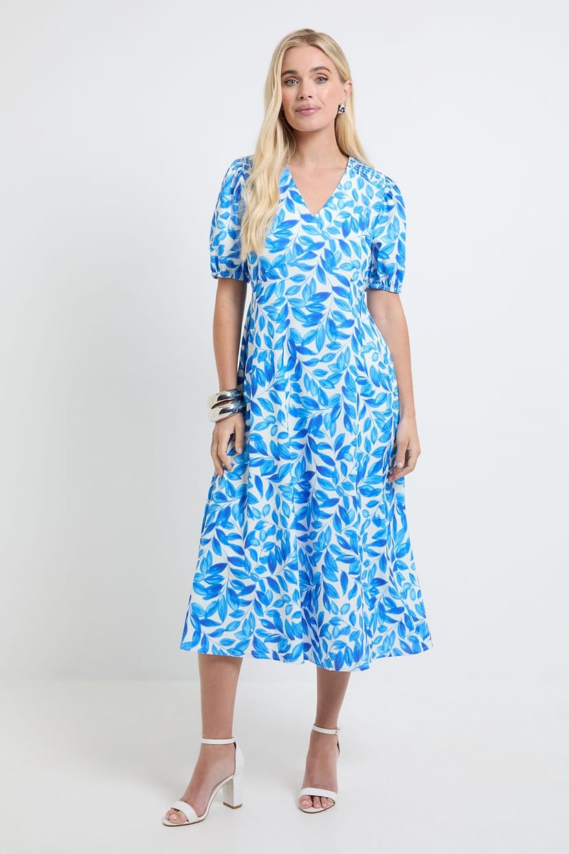 Wallis Wallis Women's Petite Floral Ruched Midi Dress in Blue - 1