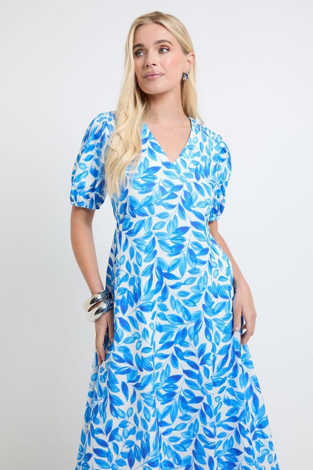 Wallis Wallis Women's Petite Floral Ruched Midi Dress in Blue - 2