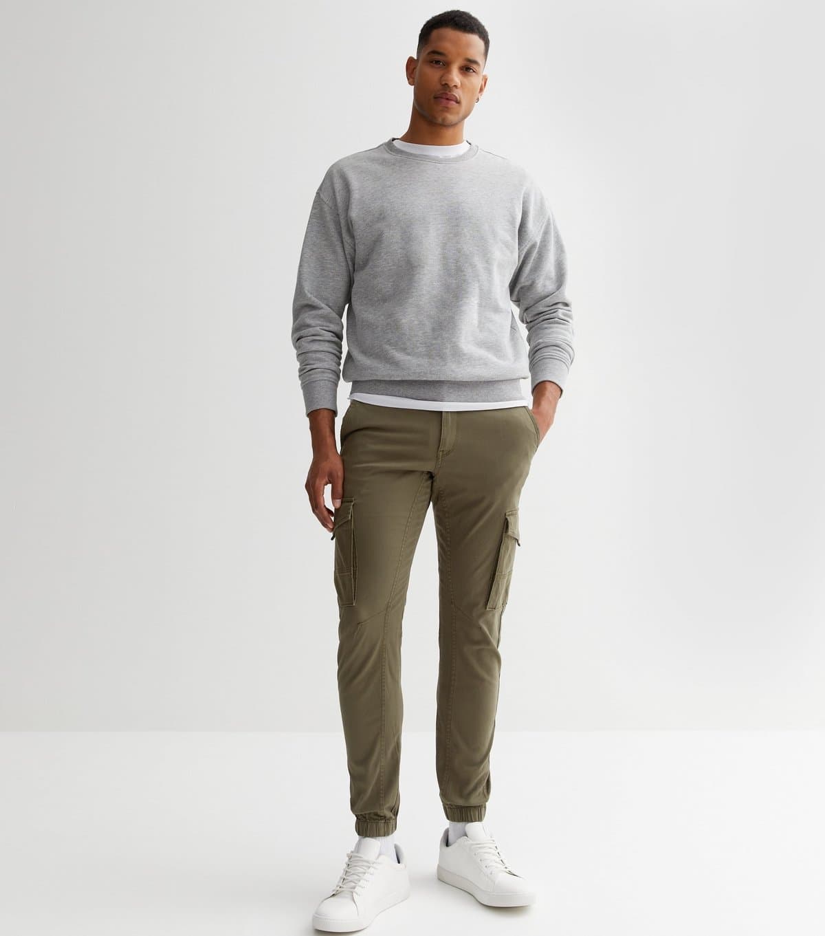 jack & jones Men's Khaki Tapered Leg Patch Pocket Cargo Trousers Jack & Jones New Look